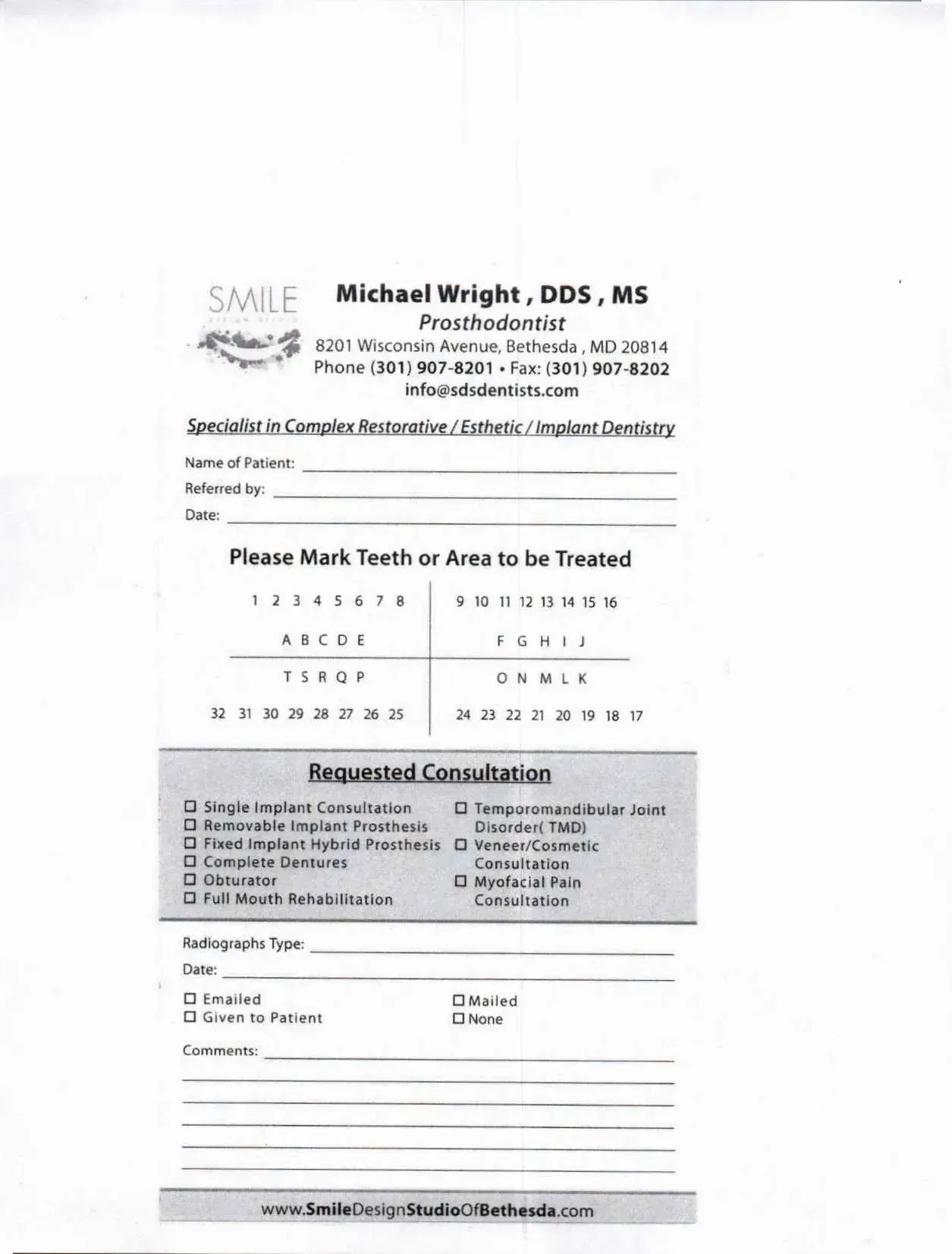 Referring Prosthodontist Form